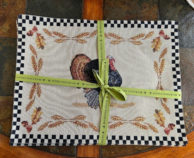 Retired Mackenzie Childs Thanksgiving Autumn Harvest Cloth Placemats (4) - NEW