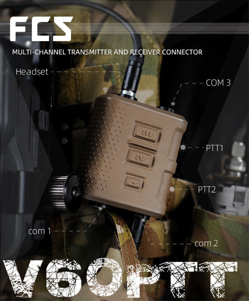 FCS V60 Multi-Channel Push To Talk Tactical Headphone PTT for PRC148 152 Radio