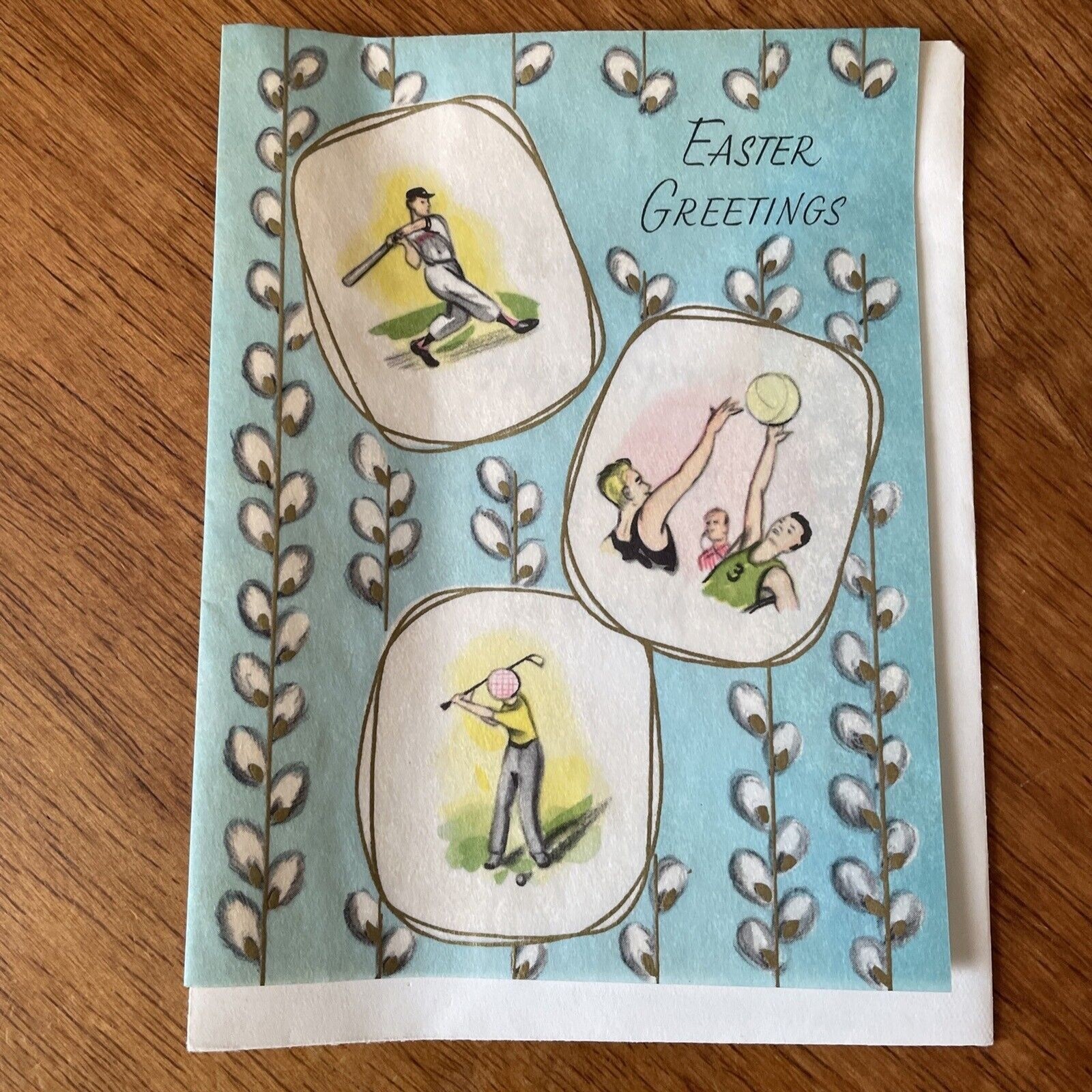 Vtg Gibson Easter Greeting Card Spring Baseball Basketball Golf Mens Sports Vtg Gibson Easter Greeting Card Spring Baseball Basketball Golf Mens Sports