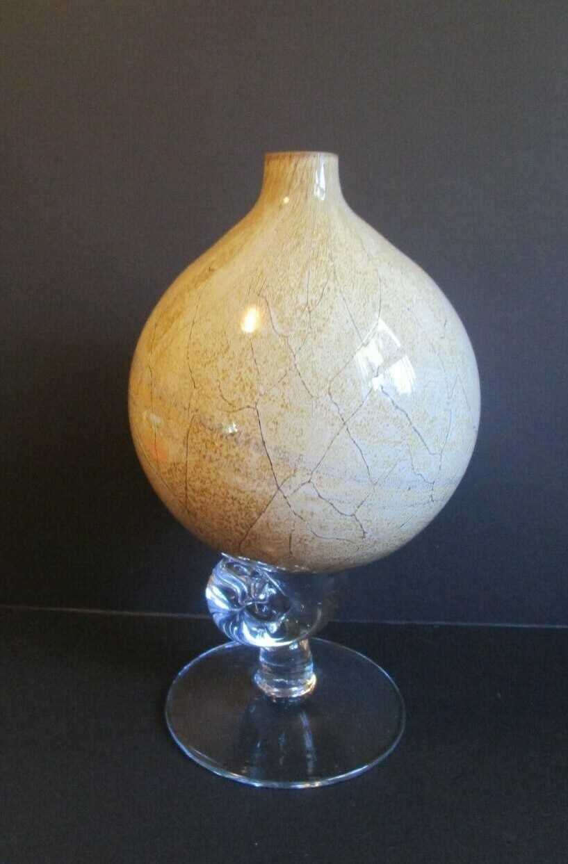 Vtg 💥 Beige Slag ART GLASS KROSNO POLAND JOZEFINA Snail Stem Oil Lamp Bud Vase