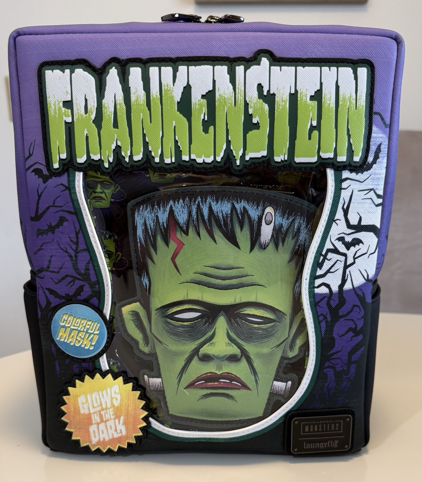 NWT Frankenstein Universal Monsters Loungefly Glow-in Dark Backpack w/Coin Pouch