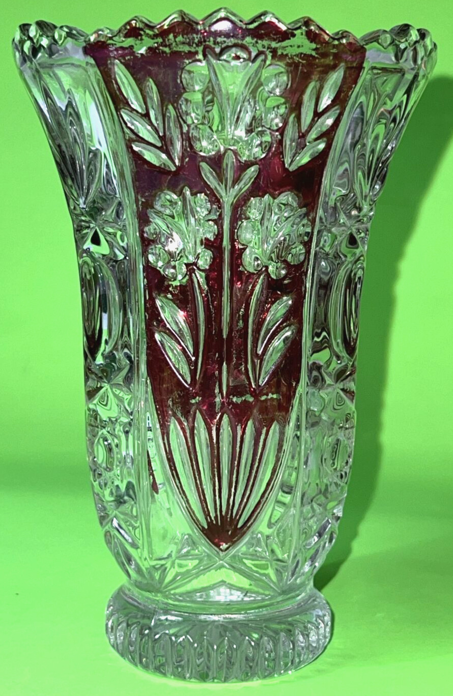 Vase Lead Crystal Ruby Red Anna Hutte Bleikristall Germany 6 1/4\