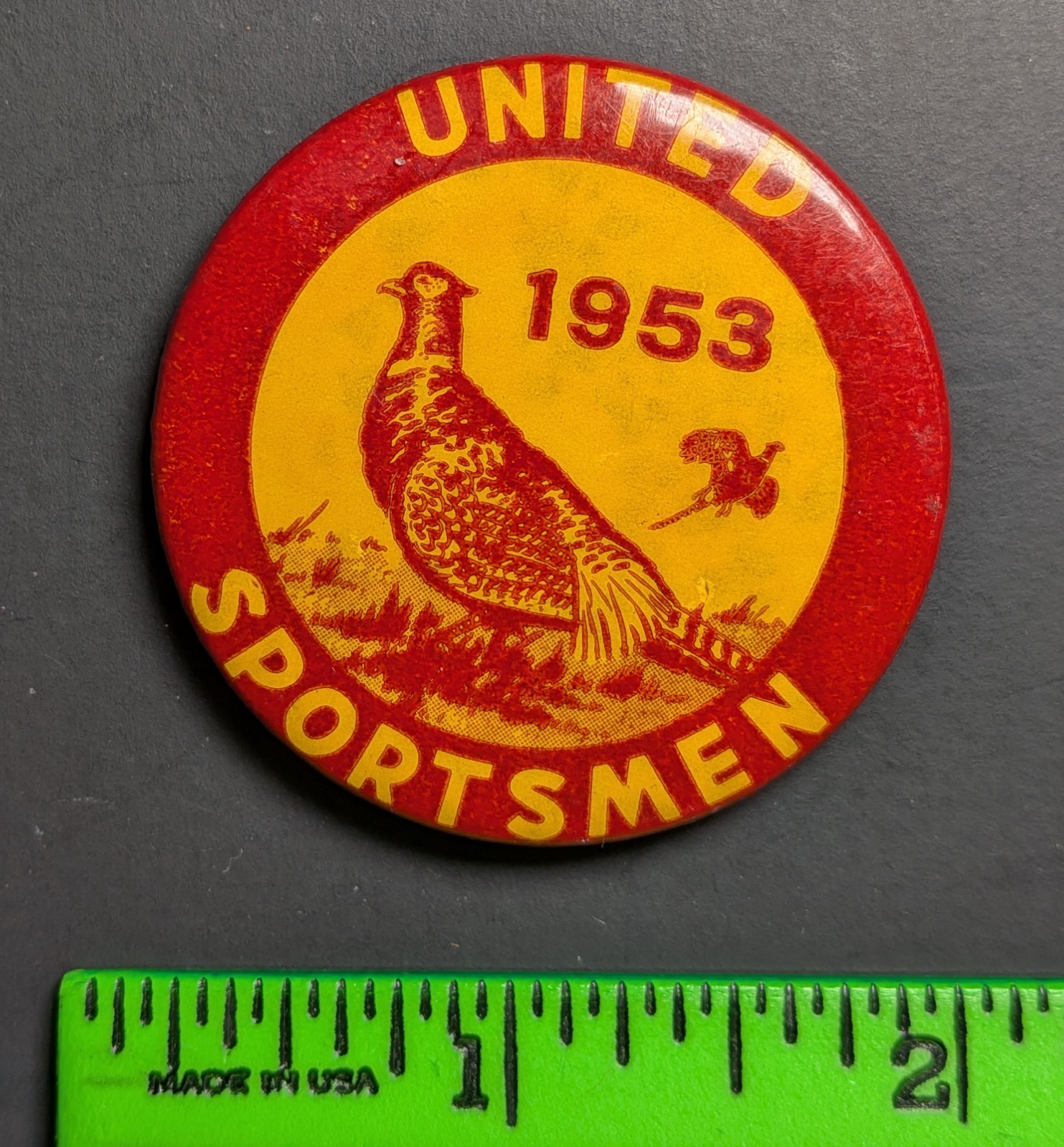 Vintage 1953 United Sportsmen Hunting Fishing Pinback Pin