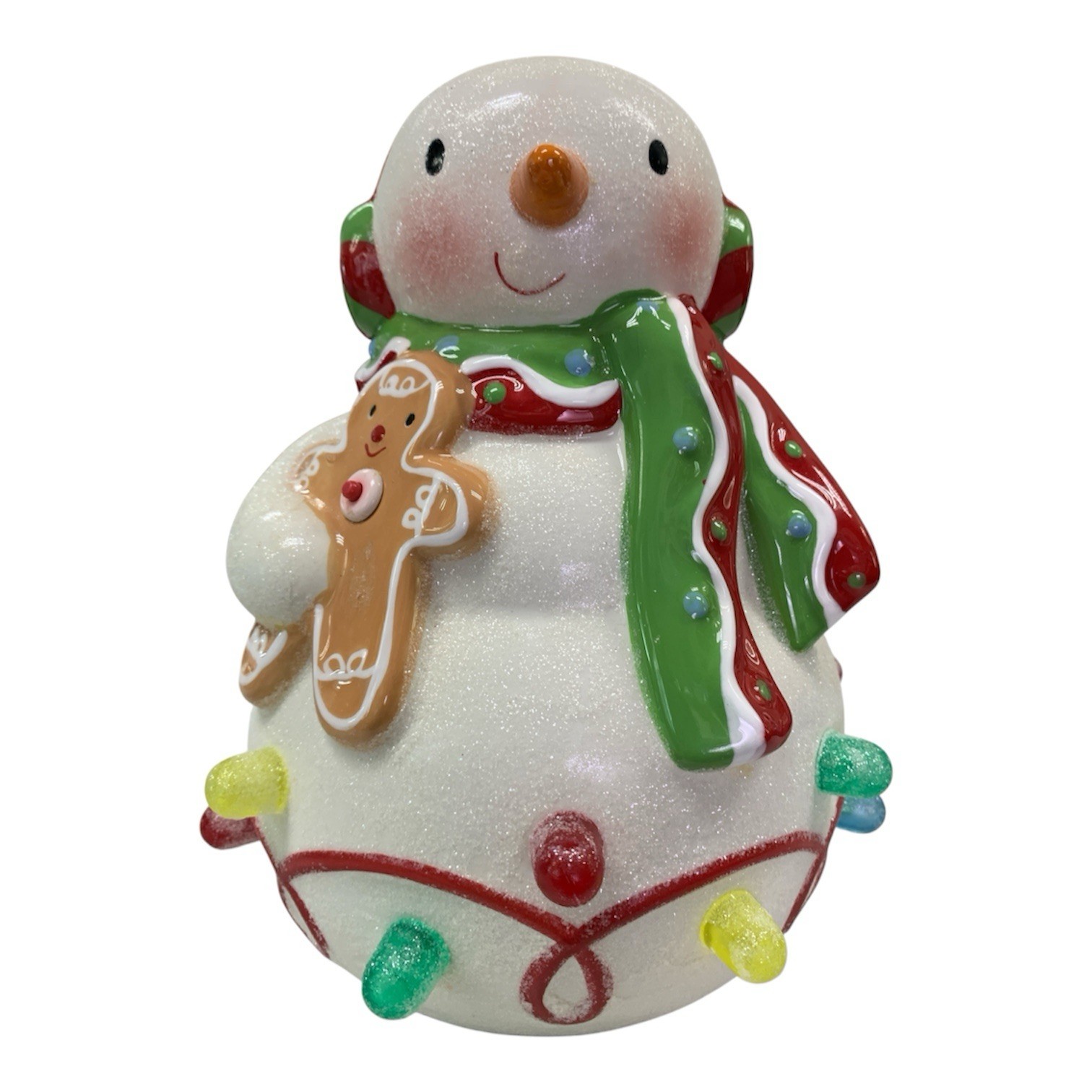 Hallmark Musical Snowman with Light Up Gumdrops 2010 Ceramic 9in Tall USED