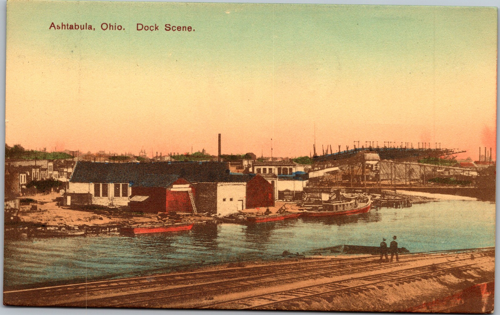 Postcard OH Ashtabula Dock Scene