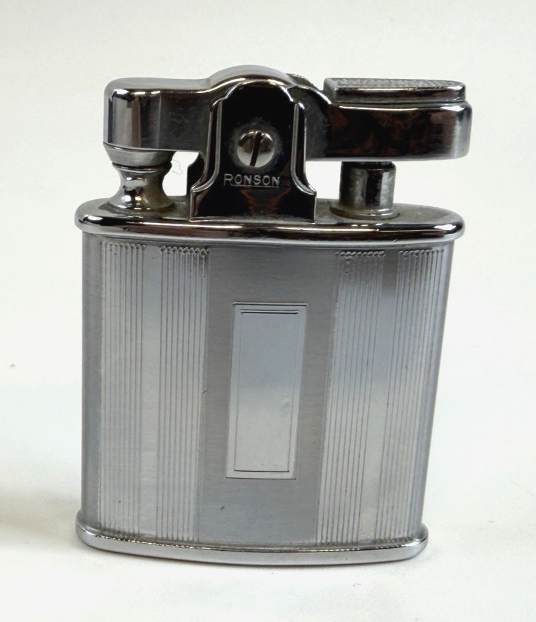 Vintage 1930s Ronson Princess Chrome Pocket Lighter Art Deco USA Working