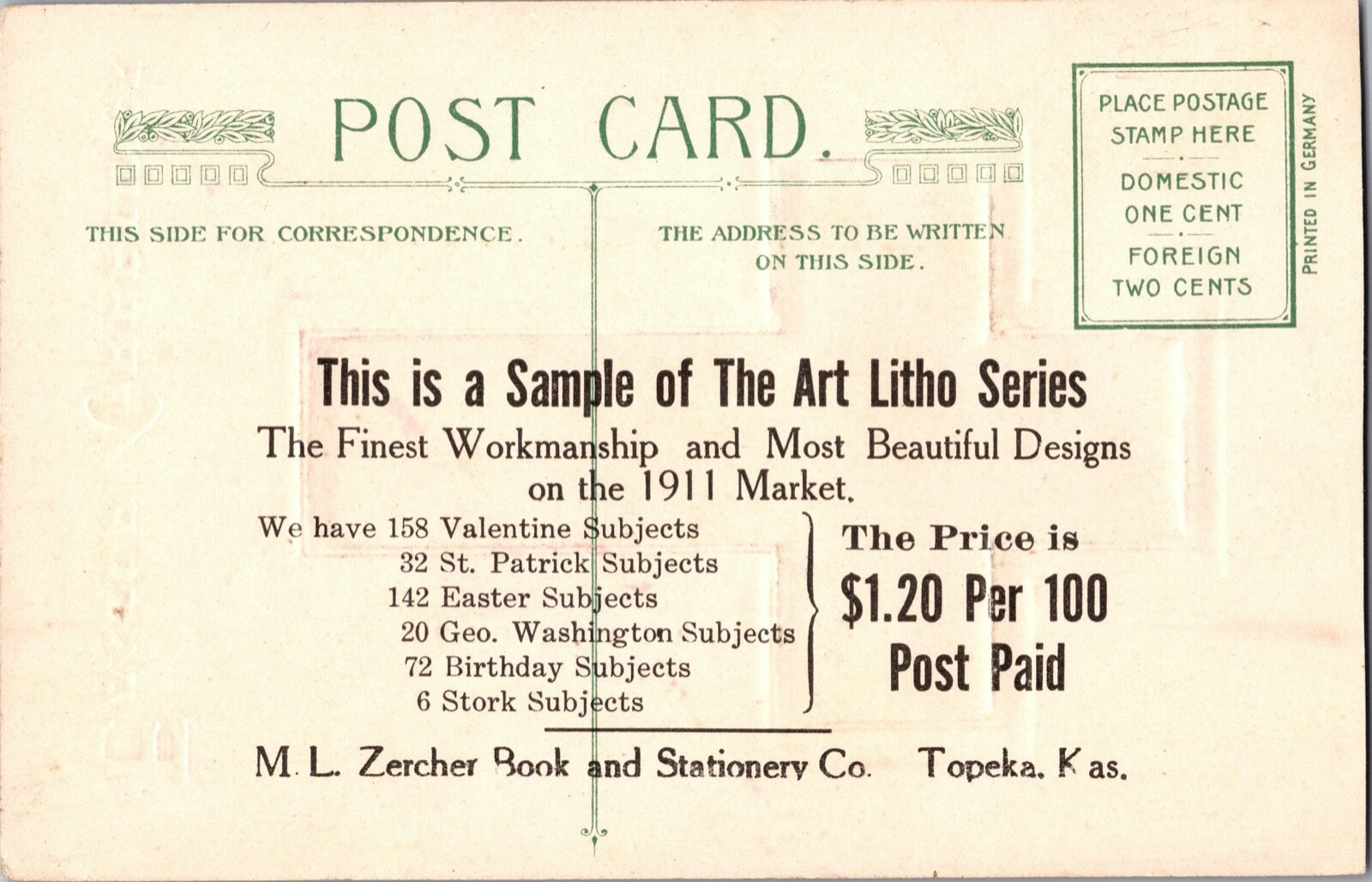 Rare Printers Publishers Salesman Sample John Winsch Easter Antique Postcard