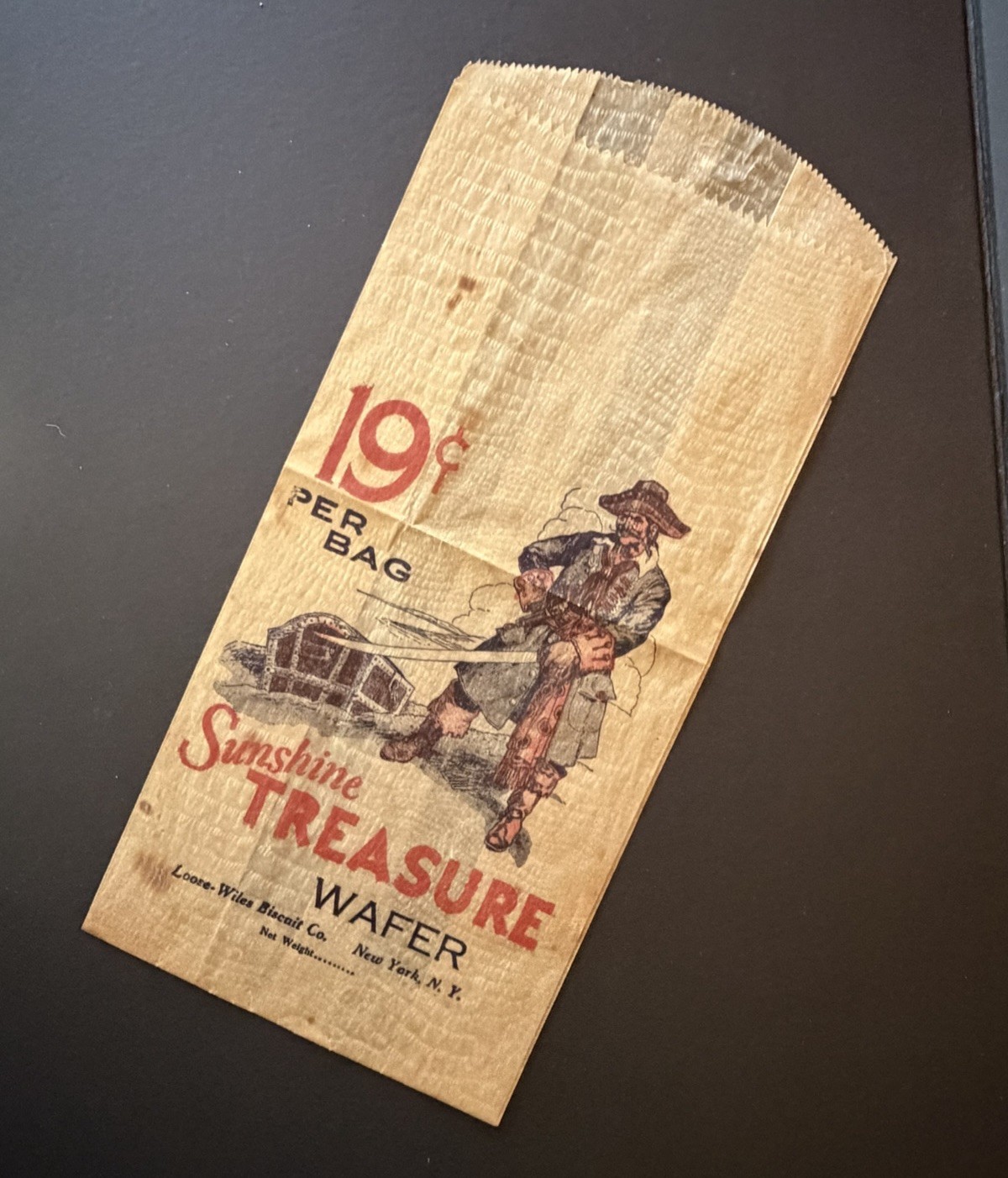 Vintage 1940's Pirate SUNSHINE TREASURE WAFERS Cookies 19¢ Wax Paper Bag Wrapper Vintage 1940's Pirate SUNSHINE TREASURE WAFERS Cookies 19¢ Wax Paper Bag Wrapper