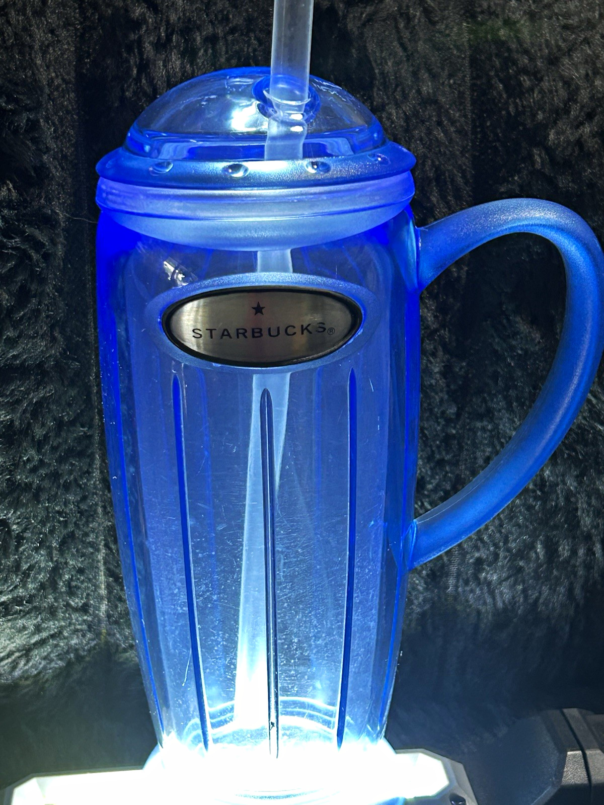 Vintage (2000-2001) Starbucks Barista Blue/Clear Plastic 12 oz Insulated Mug