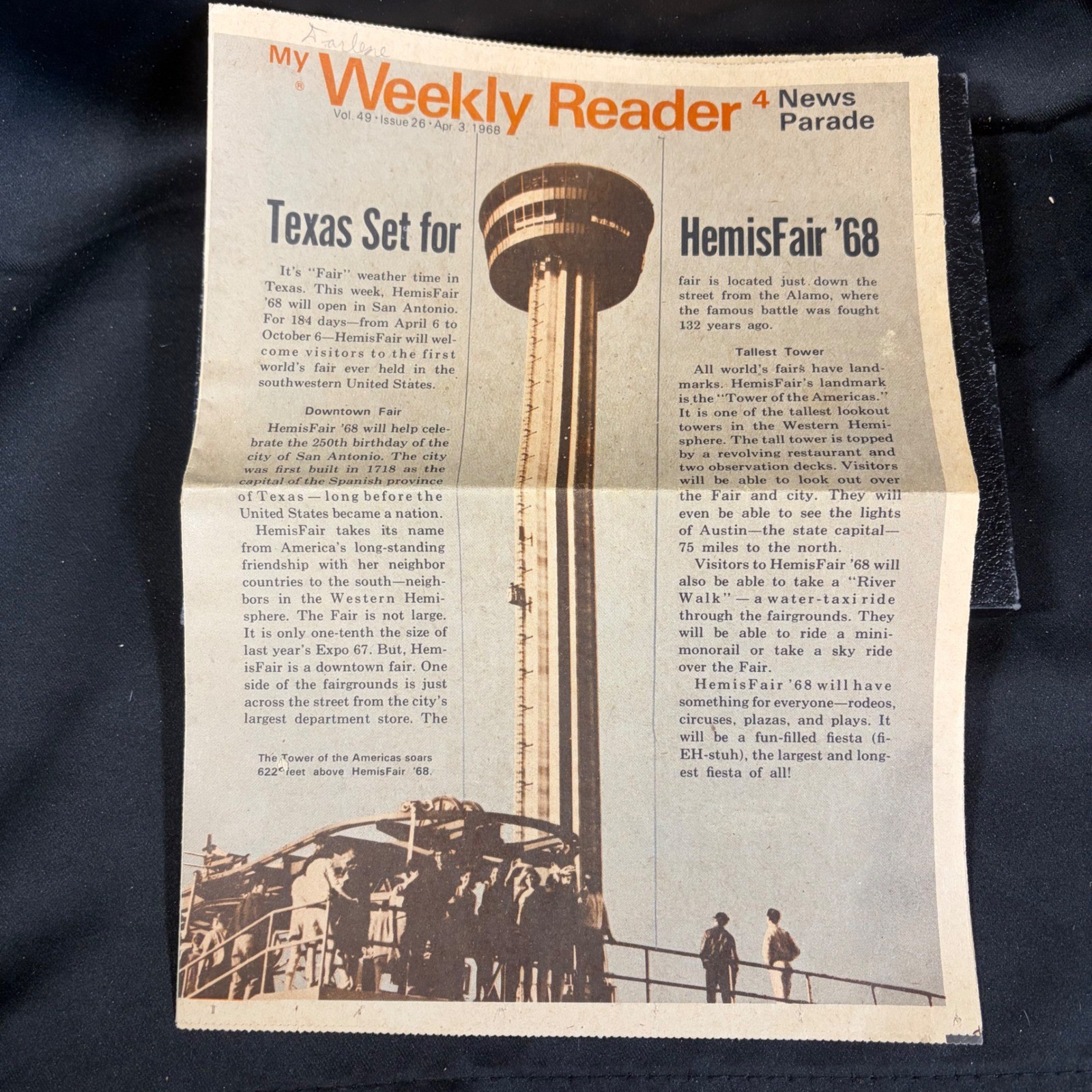 My Weekly Reader April 3 1968 HemisFair 68 San Antonio World\'s Fair Vintage News My Weekly Reader April 3 1968 HemisFair 68 San Antonio World\'s Fair Vintage News