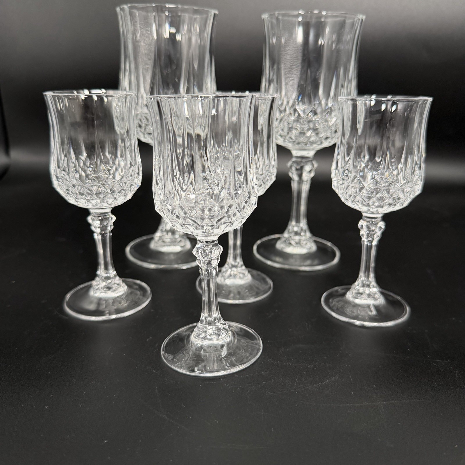Cristal d’Arques Longchamp Crystal Stemware Set 6 Wine Cordial Glasses France