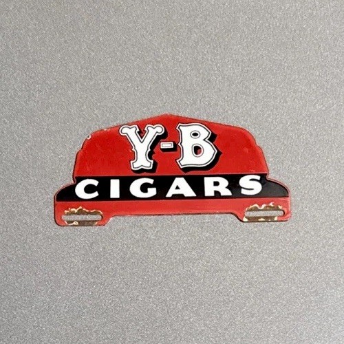 VINTAGE Y-B CIGARS PLATE TOPPER PORCELAIN SIGN CAR GAS MOTORCYCLE OIL TRUCK