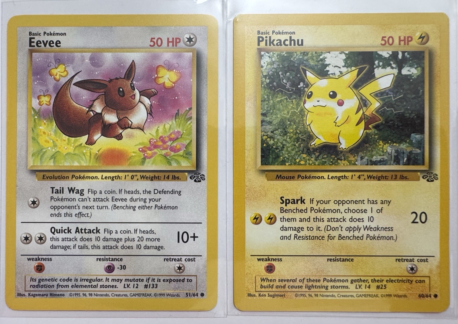 VINTAGE 1999 Pokemon Jungle - Pikachu 60/64 Eevee 51/64 Non Holo