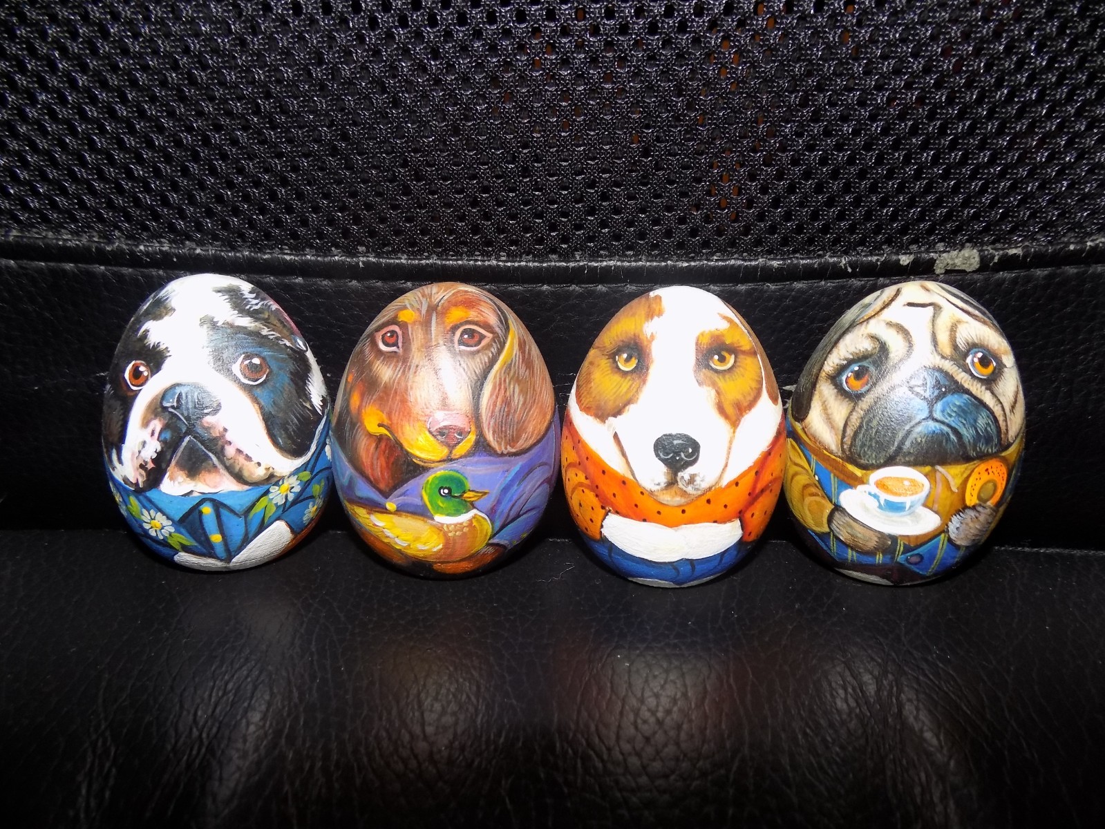 Ukrainian Hand painted life like 4 EGGs funny DOGs dolls 2 1/3\ Ukrainian Hand painted life like 4 EGGs funny DOGs dolls 2 1/3\