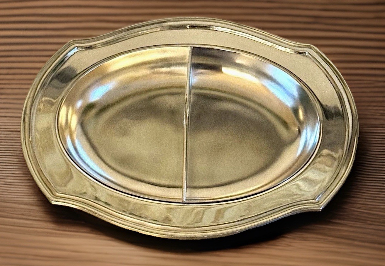 Vintage Poole Silver Co. silver-plated divided serving dish