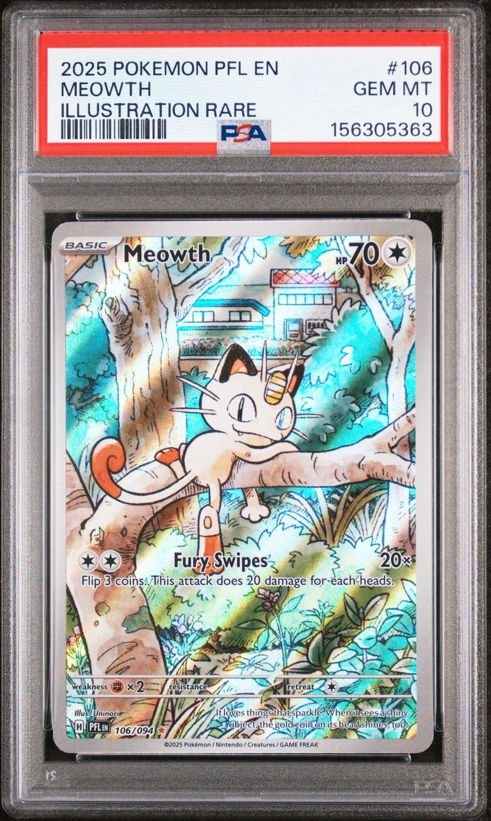 Pokemon Meowth 106 Phantasmal Flames IR PSA 10 Gem Mint Full Art