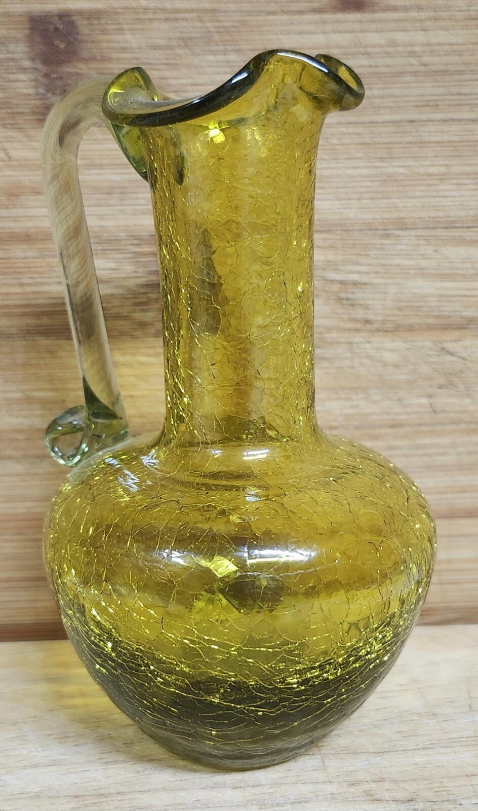 Vintage Yellow Amber Crackle Glass Mini Pitcher/Vase Glows Orange Vintage Yellow Amber Crackle Glass Mini Pitcher/Vase Glows Orange