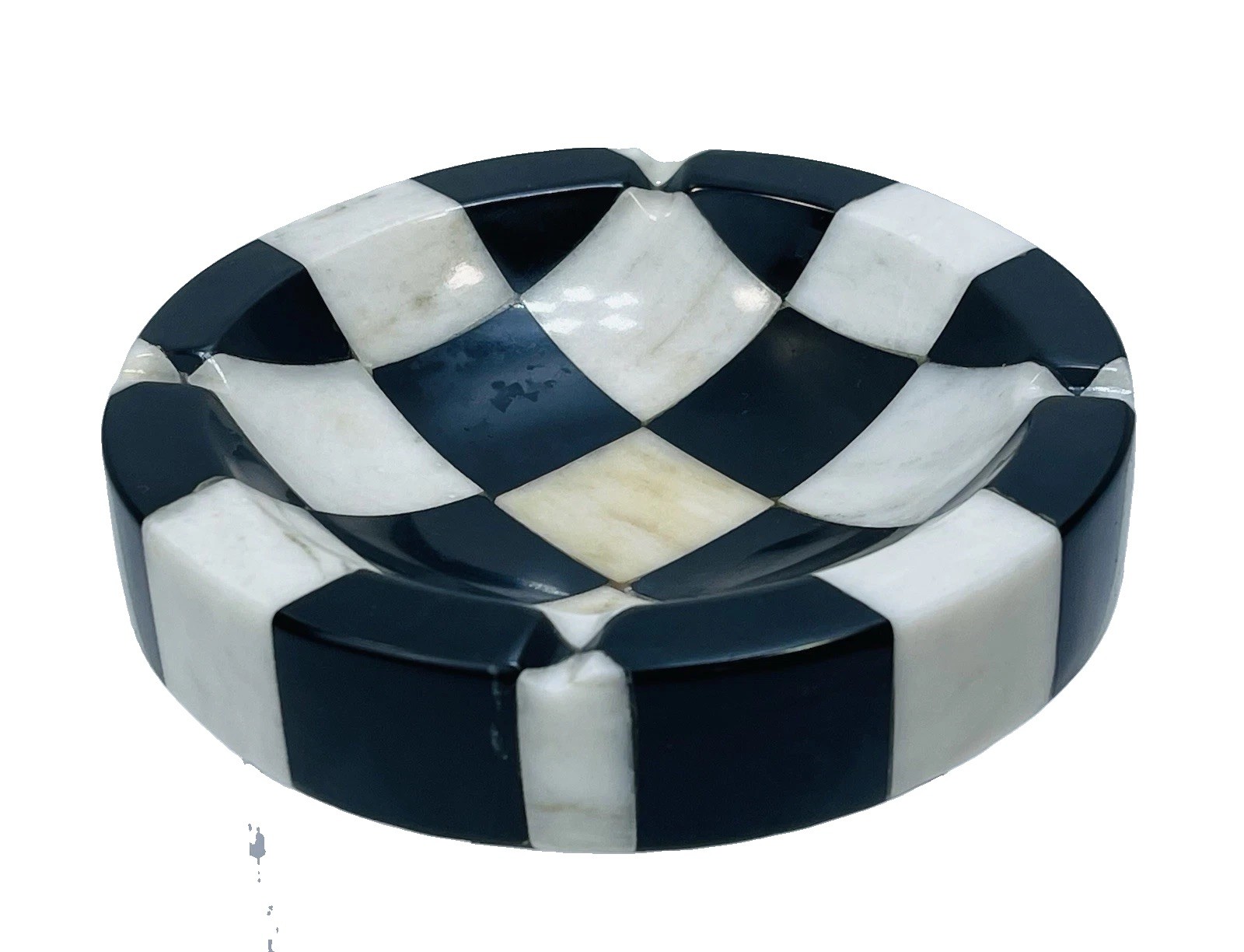VTG 1950s 60s 70s Checkered Black & White Marble Ashtray Dish Bowl Austria 5.5