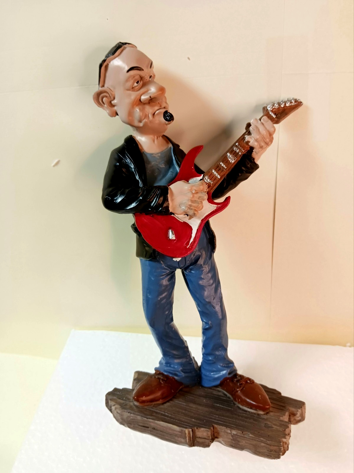 Whimsical Standing Guitarist Statue Figurine - Hand Painted Resin