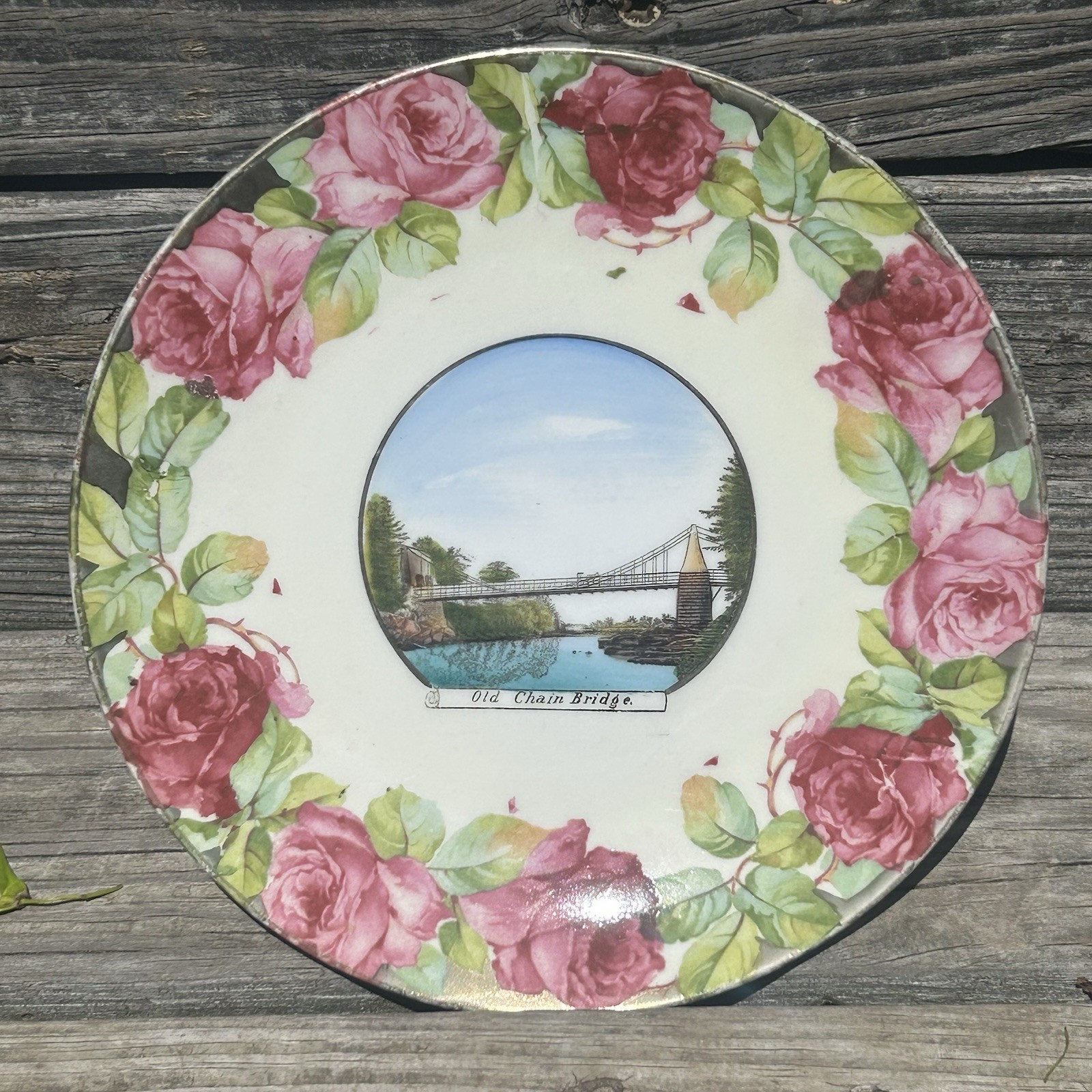 Early Antique Old Chain Bridge Newburyport Porcelain Plate Germany Bon March’e
