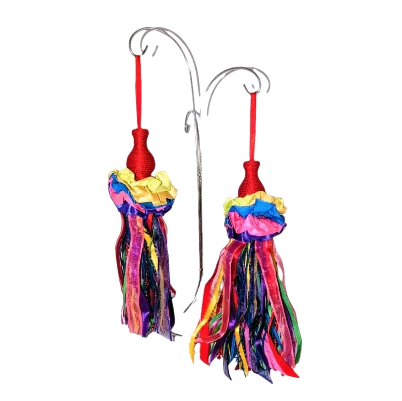 Vtg Dillards Trimmings Xmas Ornaments x2 Ribbon Beads Tassels Mardi Gras In Box