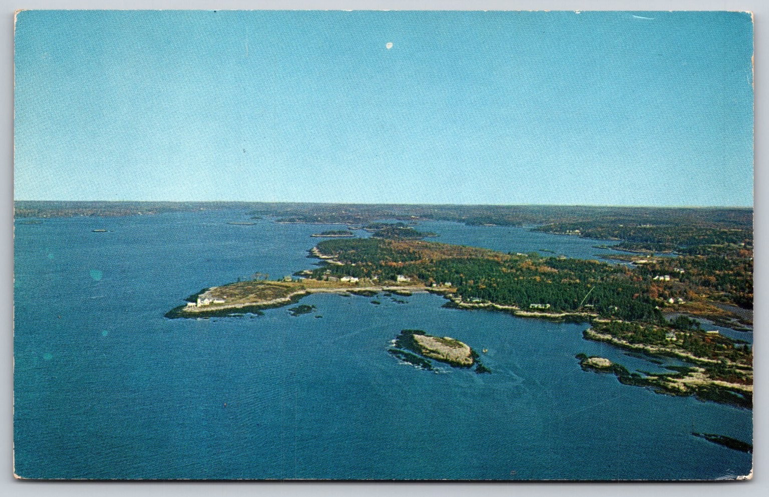 West Southport Maine Hendrick\'s Head Lighthouse Aerial View Postcard 1960s C416
