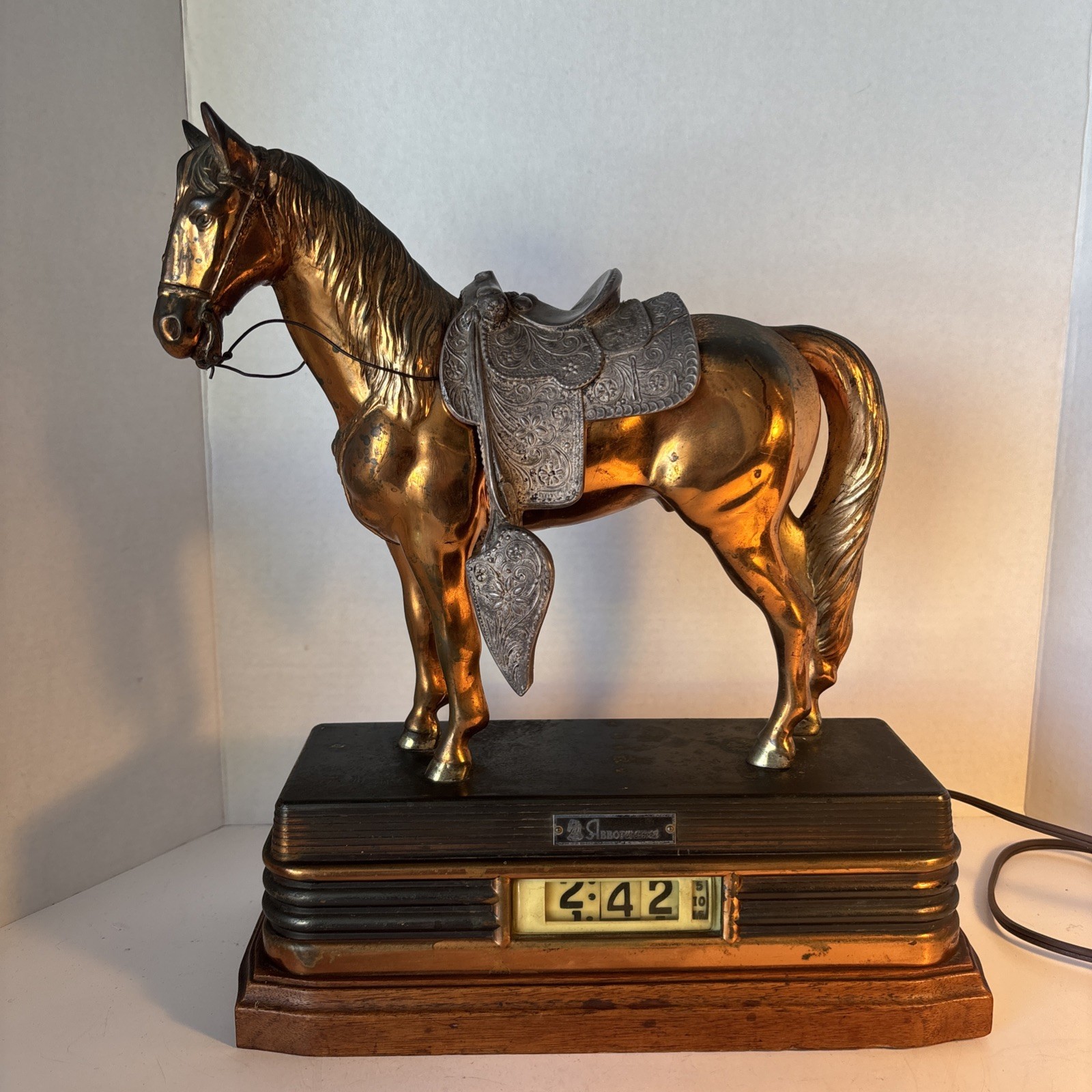 VTG 1940's Abbotwares Electric Rare Digital Roll Clock w/ Horse Statue Working VTG 1940's Abbotwares Electric Rare Digital Roll Clock w/ Horse Statue Working