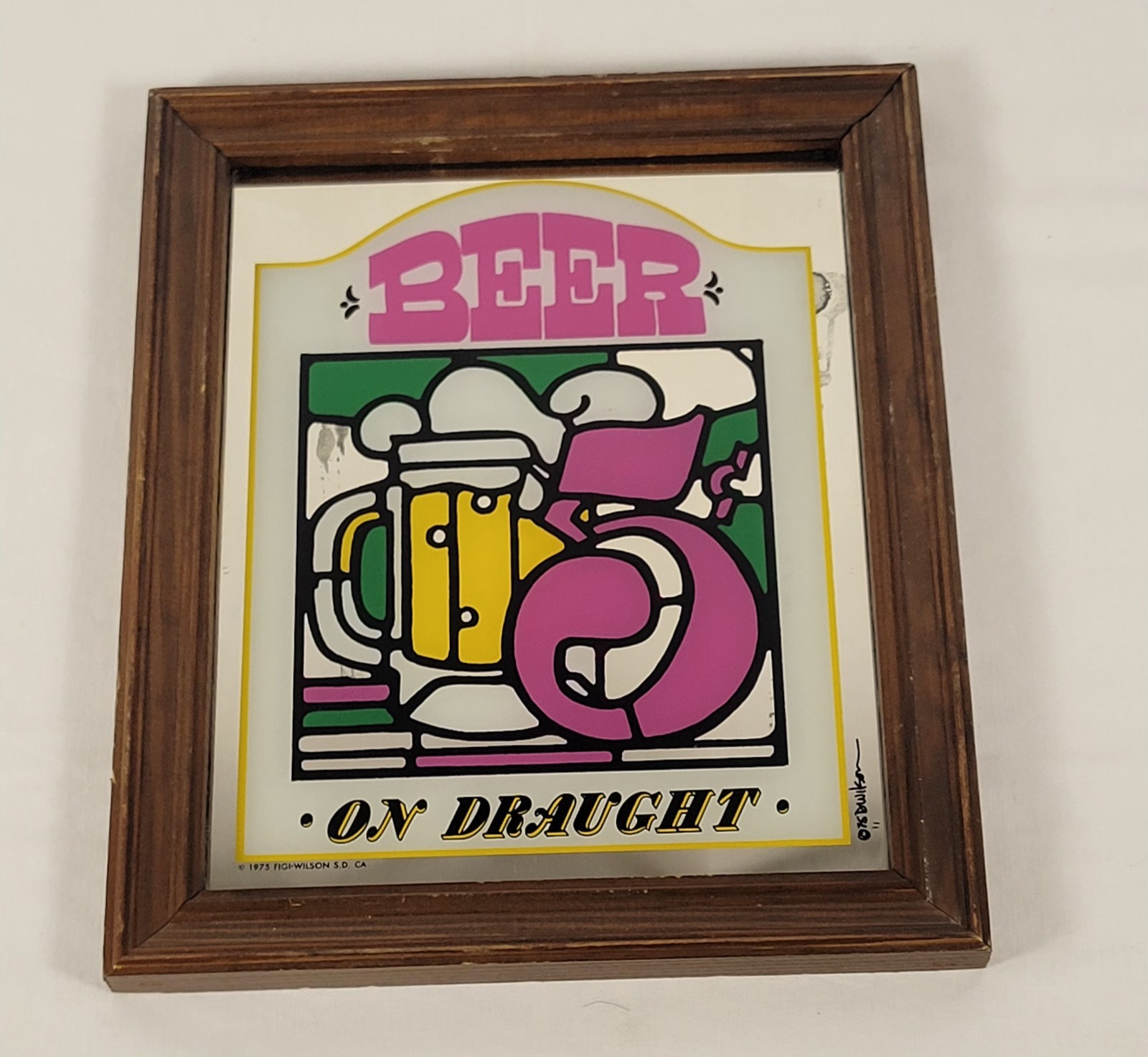 Vintage 1975 Mirrored Beer Sign By Figi - Wilson ~ 5 Cent BEER ~