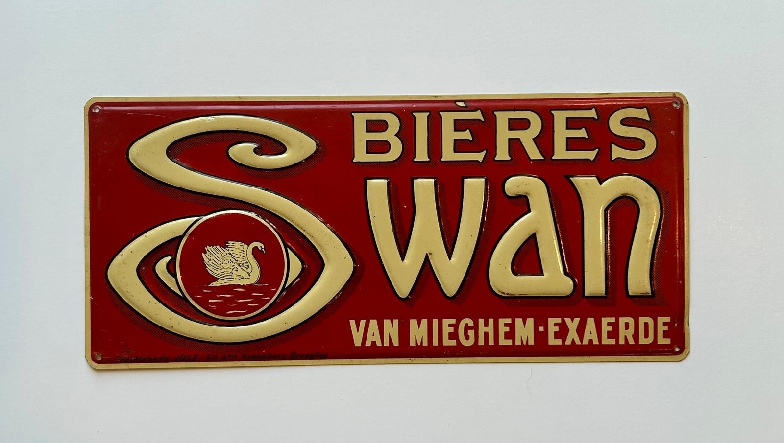 Original Old SWAN BIERES Metal Beer Sign