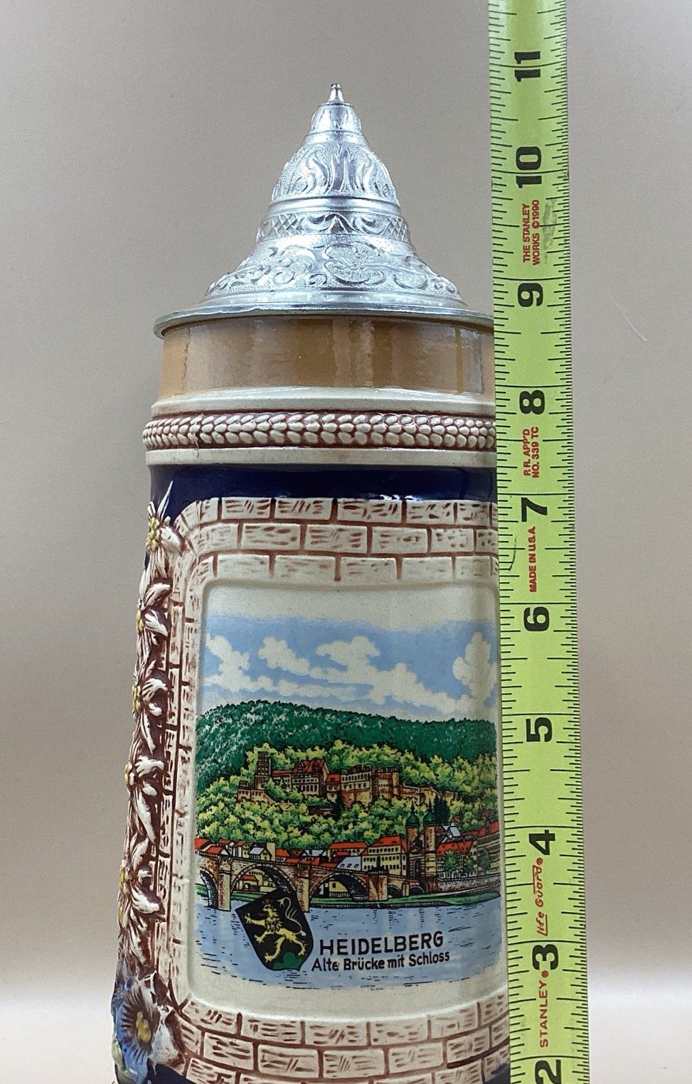 1970’s Vintage Gerz Germany Beer Stein ~ Heidelberg ~ 11 Inch W/ Hinged Lid 1970’s Vintage Gerz Germany Beer Stein ~ Heidelberg ~ 11 Inch W/ Hinged Lid