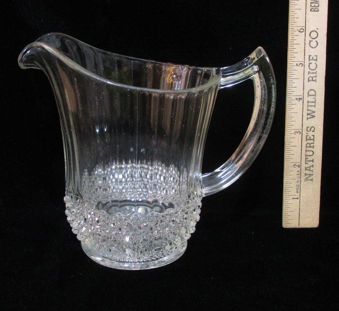 Clear Pressed Glass Pitcher Ribbed w/ Diamond Design For Water Juice Milk 