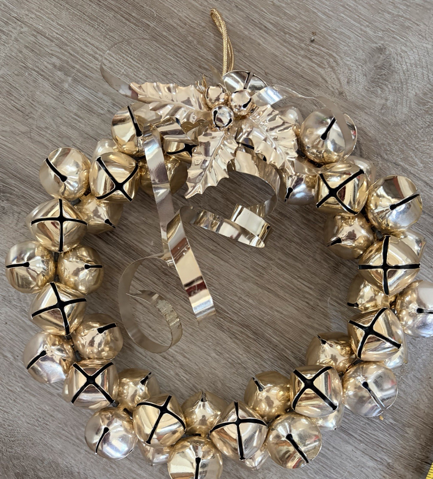 Vintage Martha Stewart Gold Jingle Bell Christmas Wreath with Holly Topper 10\ Vintage Martha Stewart Gold Jingle Bell Christmas Wreath with Holly Topper 10\