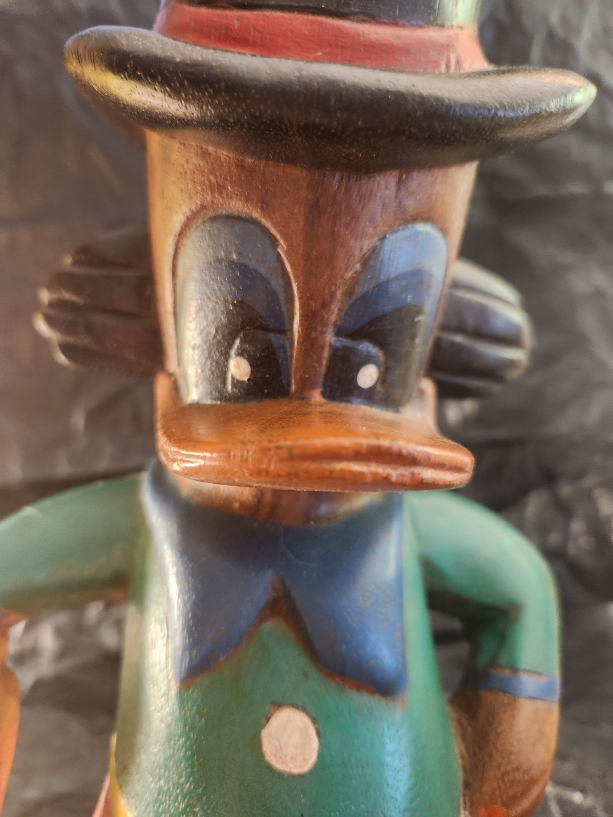 Vintage Walt Disney Handmade Old Wood Statue Scrooge McDuck Standing Money Bag