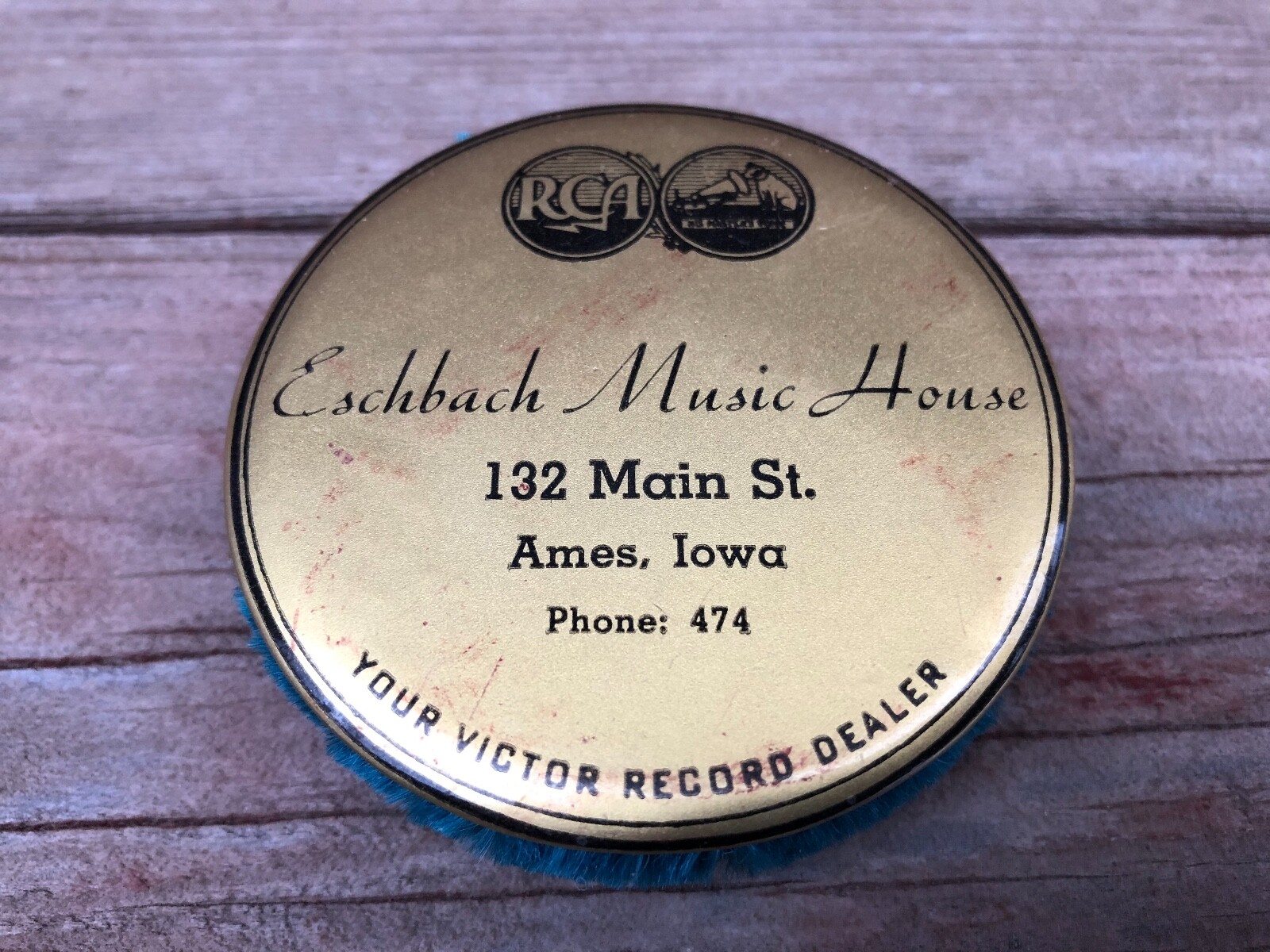 VTG CELLULOID RCA VICTOR RADIO PHONOGRAPH RECORD CLEANER ADV. BRUSH AMES IA