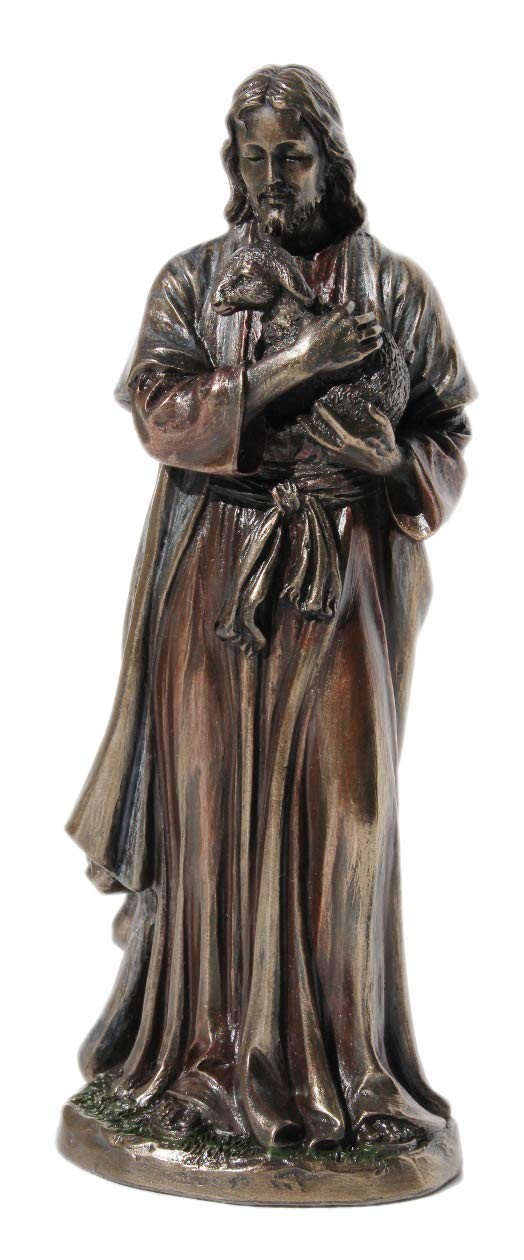 6.25 Inch Jesus Holding A Lamb Cold Cast Bronze Figurine Statue, Metallic Brown 6.25 Inch Jesus Holding A Lamb Cold Cast Bronze Figurine Statue, Metallic Brown