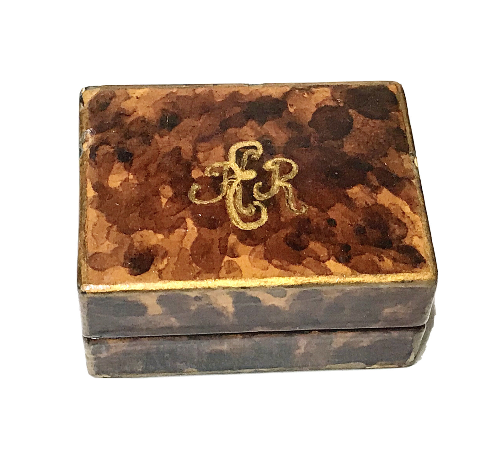 Vintage Antique 19C Engraved Wood Comprised Faux Tortoise Trinket Jewelry Box