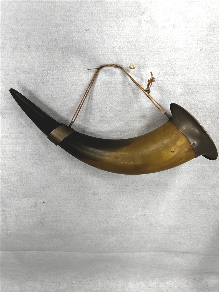 antique cattle horn drinking cup long curved metal bound 18thc replica old 
