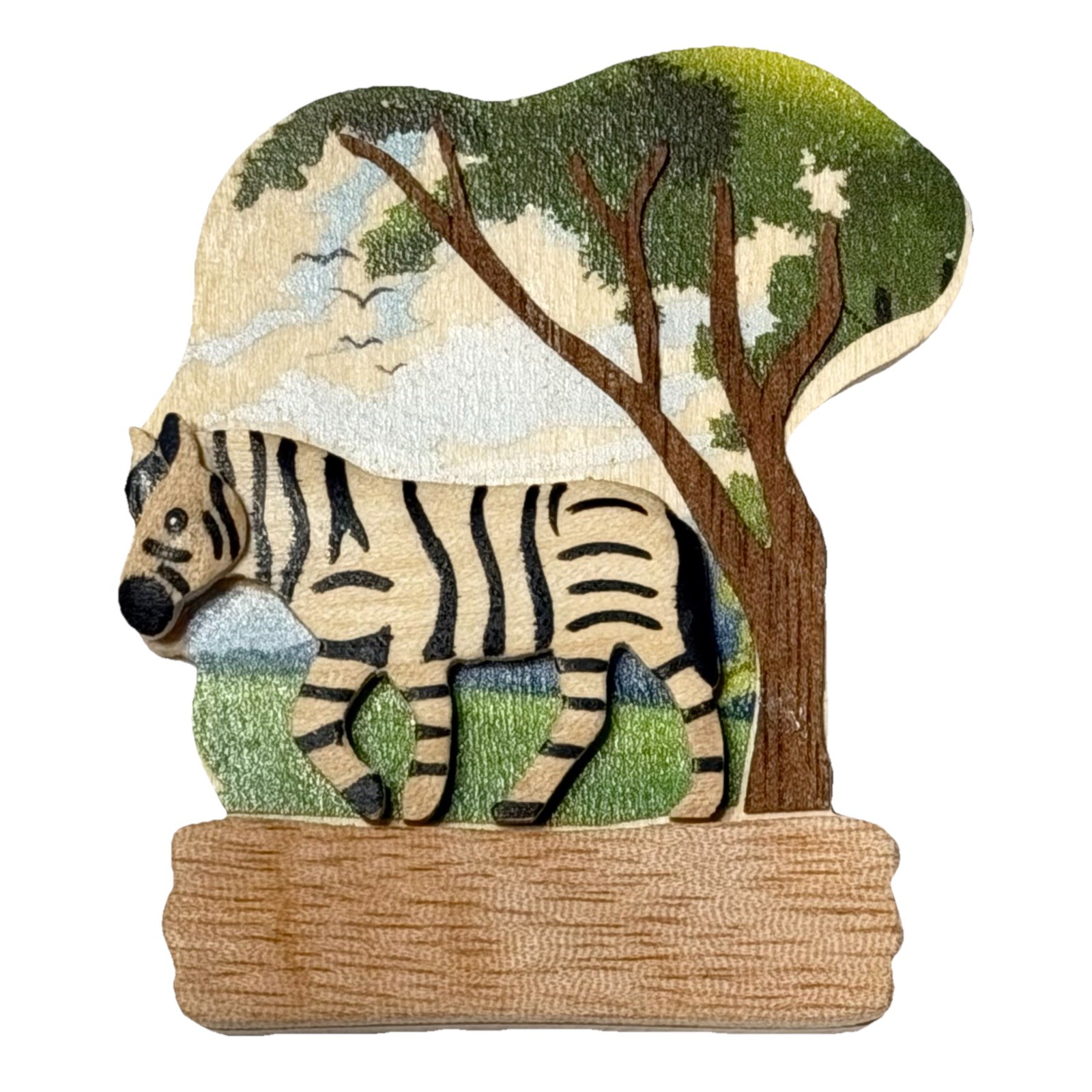 Hand Made Zebra Wooden Wood Marquetry Magnet