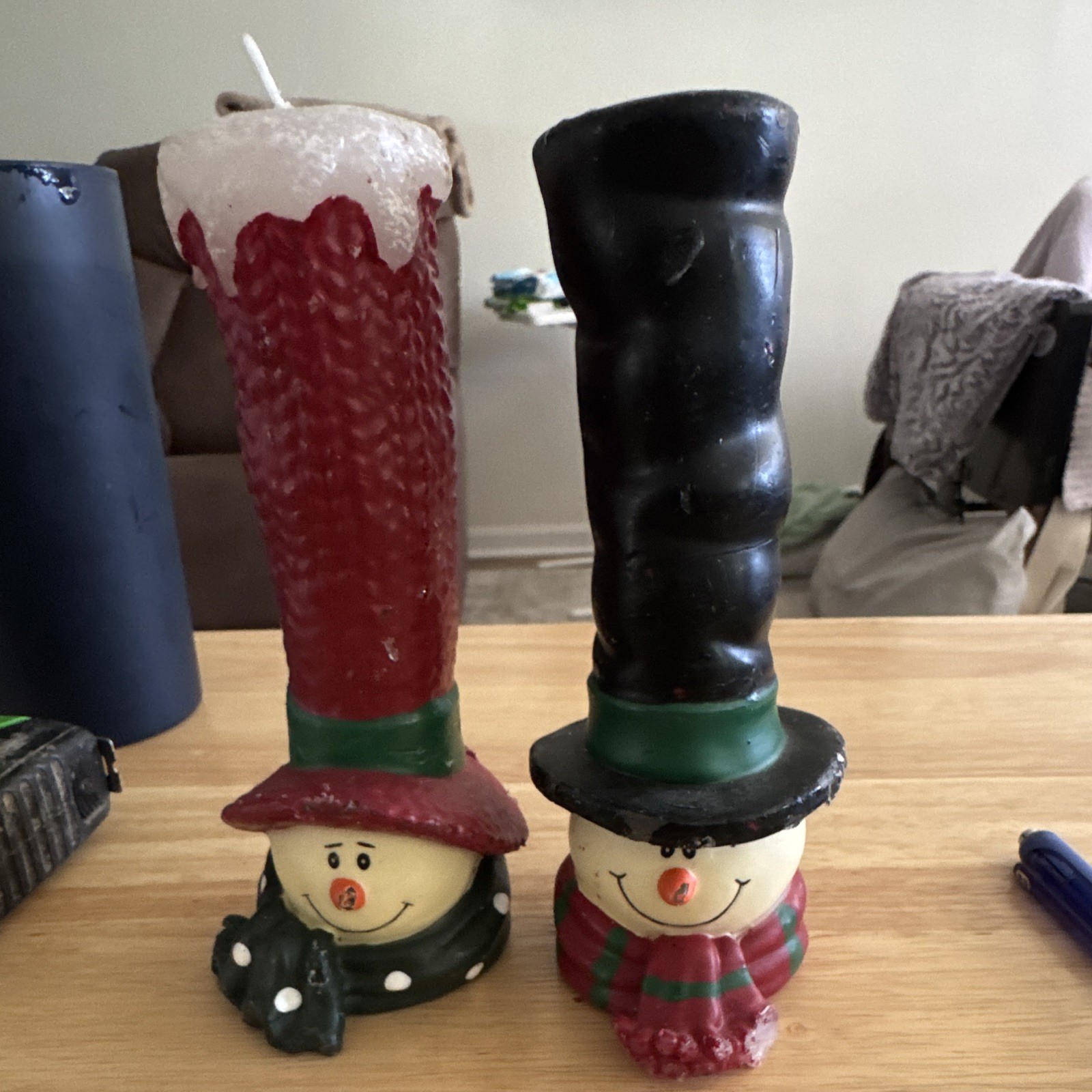 Two Vintage Snowmen Candles Christmas Decorations Two Vintage Snowmen Candles Christmas Decorations