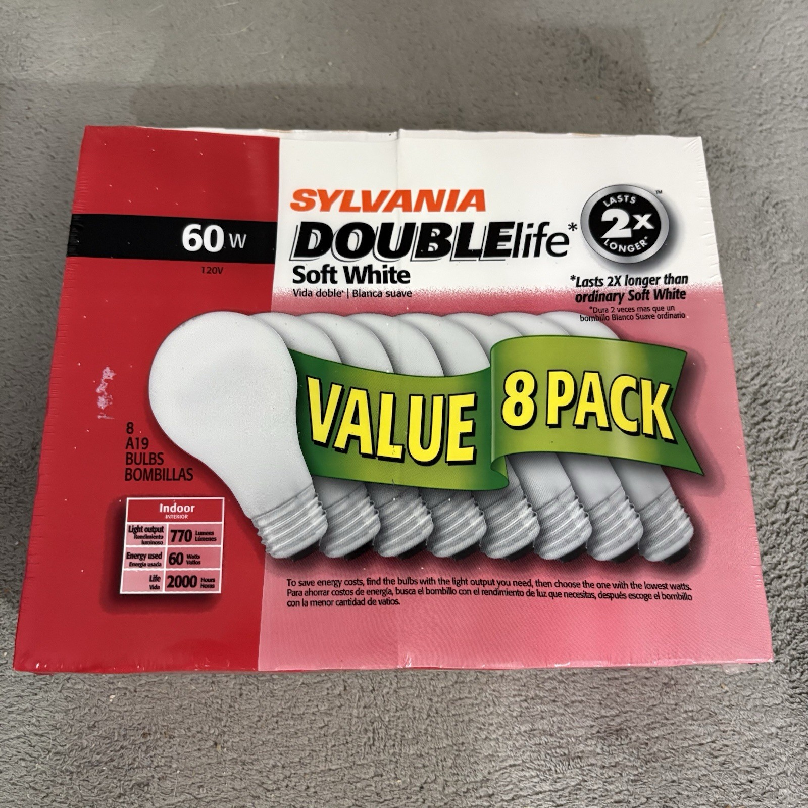 8 Pack Sylvania 60W Soft White Light Bulbs A19 NEW Sealed 8 Pack Sylvania 60W Soft White Light Bulbs A19 NEW Sealed