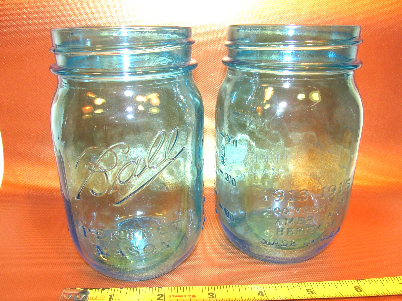 1913-1915 Ball Perfect Mason Light Blue 1 Pint Jar Glass set of 2