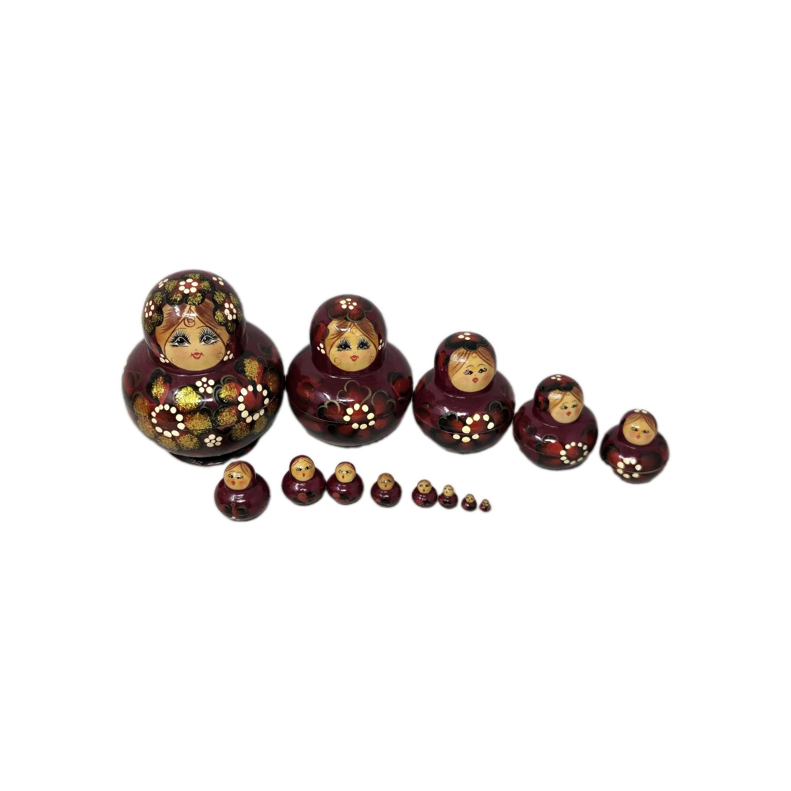 VTG Handmade Hand-Painted Russian Matryoshka Wooden Nesting Dolls 13pc Signed