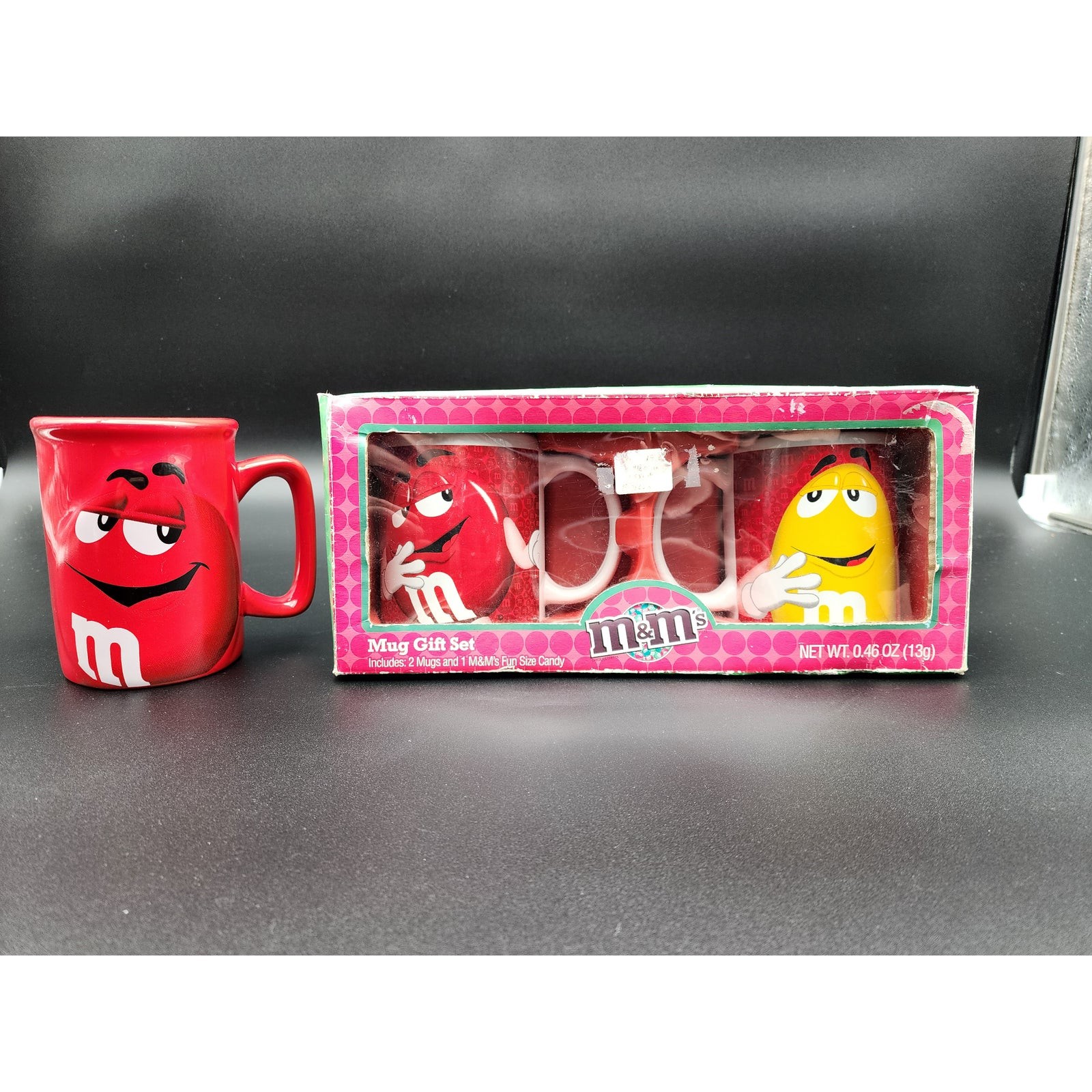Vintage M&M’s Mugs 3pcs – 2pc Gift Set + 2013 Raised Logo Mug, Near Mint