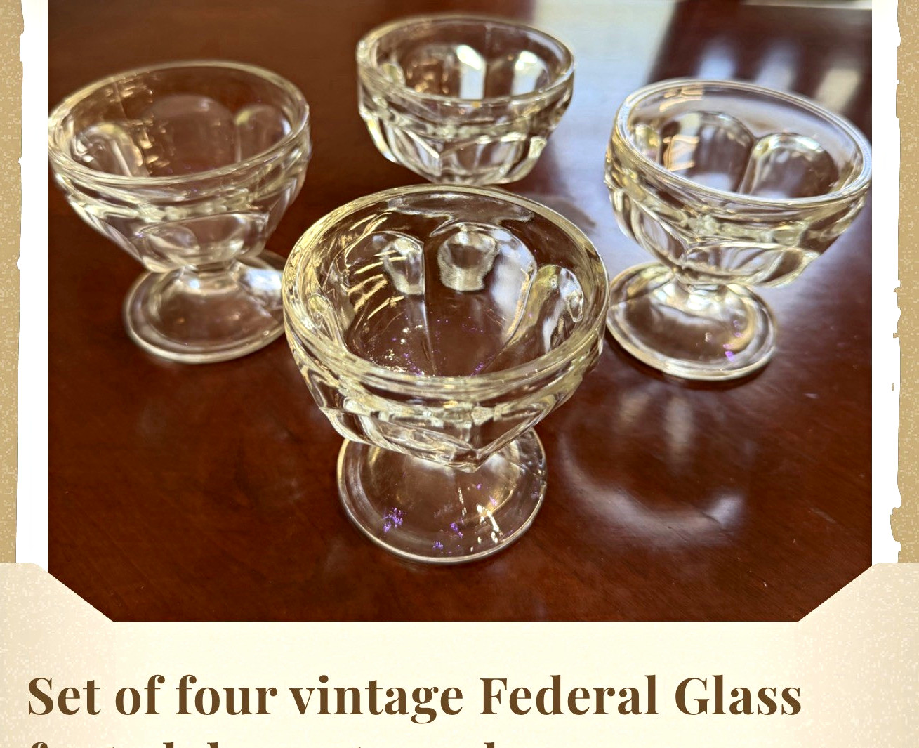 Federal Glass Set of 4 Vintage Clear Round Glass Footed Dessert Sundae Cups Federal Glass Set of 4 Vintage Clear Round Glass Footed Dessert Sundae Cups