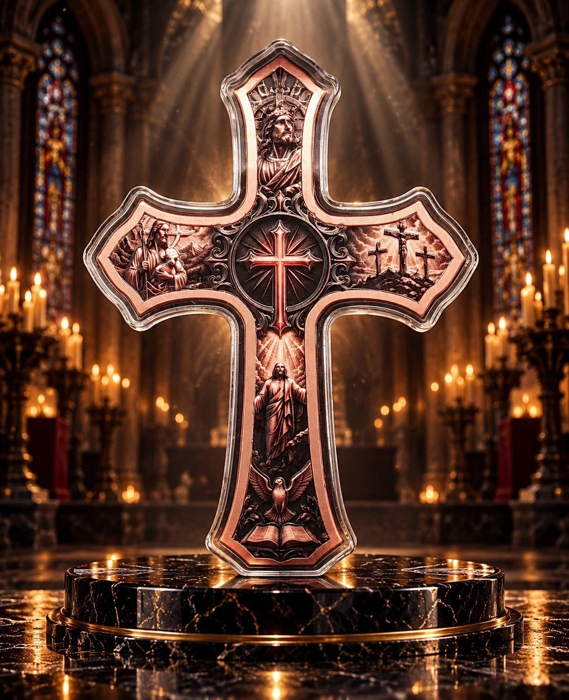 Life of Christ Colorized 5 oz .999 Fine Copper Cross by Silver Dollar Enterprise