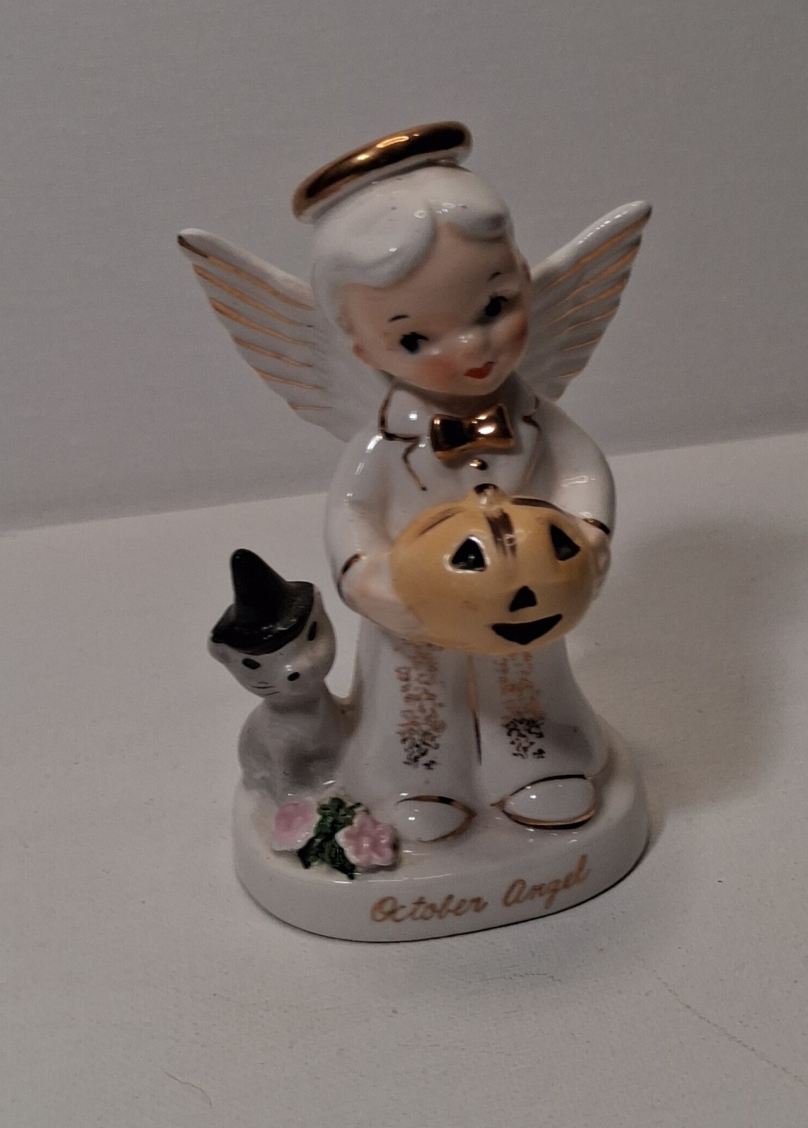 Vintage Napco October Birthday Angel Figurine A1926 /Halloween /Pumpkin JOL Cat Vintage Napco October Birthday Angel Figurine A1926 /Halloween /Pumpkin JOL Cat
