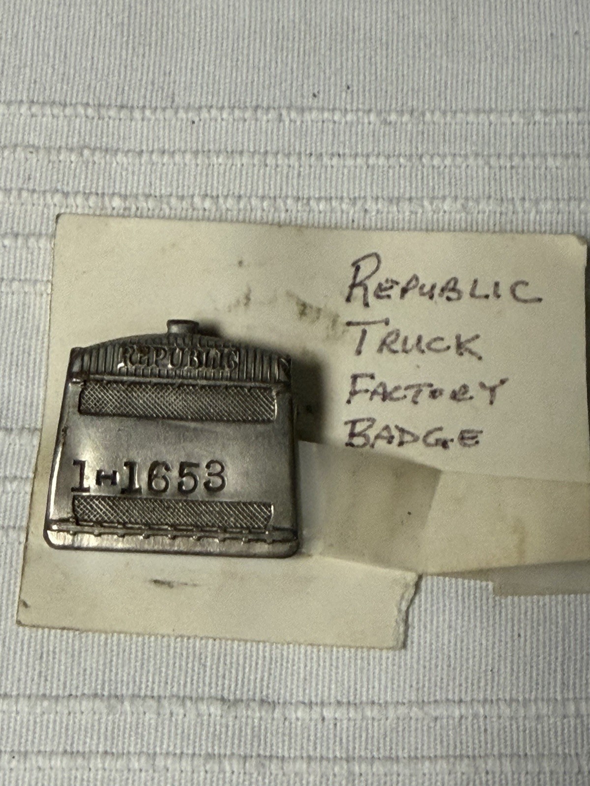 Vintage Republic Motor Truck Co Employee Badge No 1-1658 Radiator Shape Sign Vintage Republic Motor Truck Co Employee Badge No 1-1658 Radiator Shape Sign