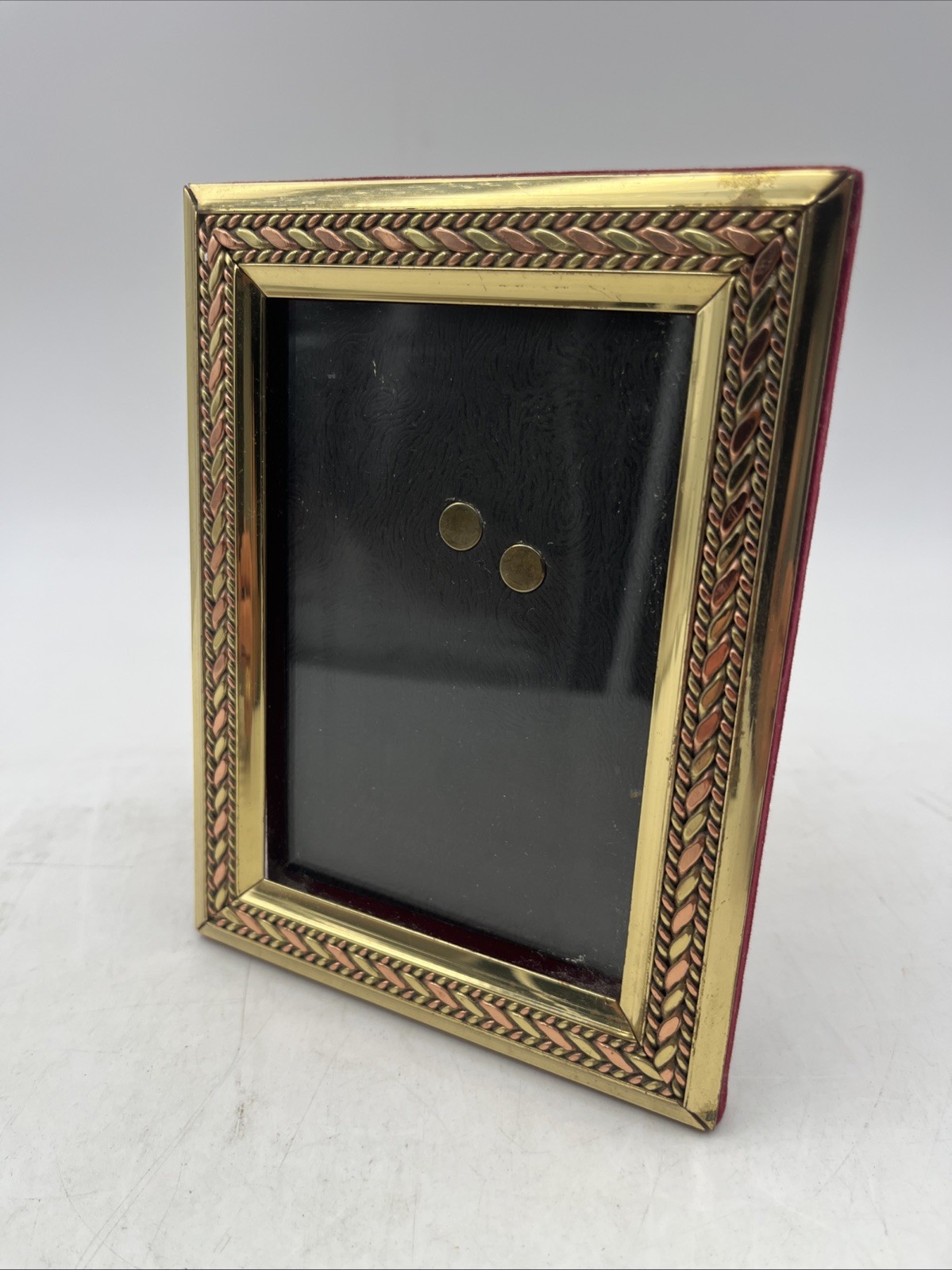 Vintage Rose Gold & Gold Toned Herringbone Picture Frame Velvet Back 4.5 Vintage Rose Gold & Gold Toned Herringbone Picture Frame Velvet Back 4.5