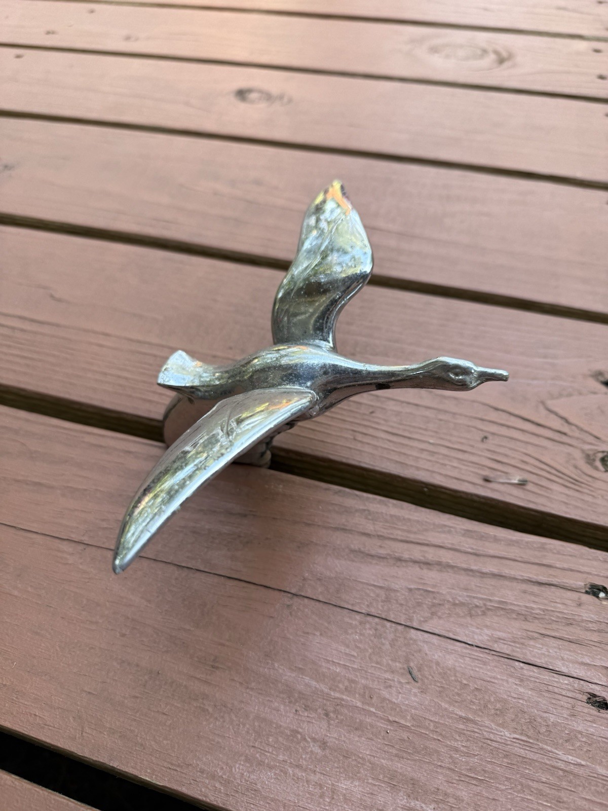 VINTAGE 1930s Flying Goose Chrome Hood Ornament