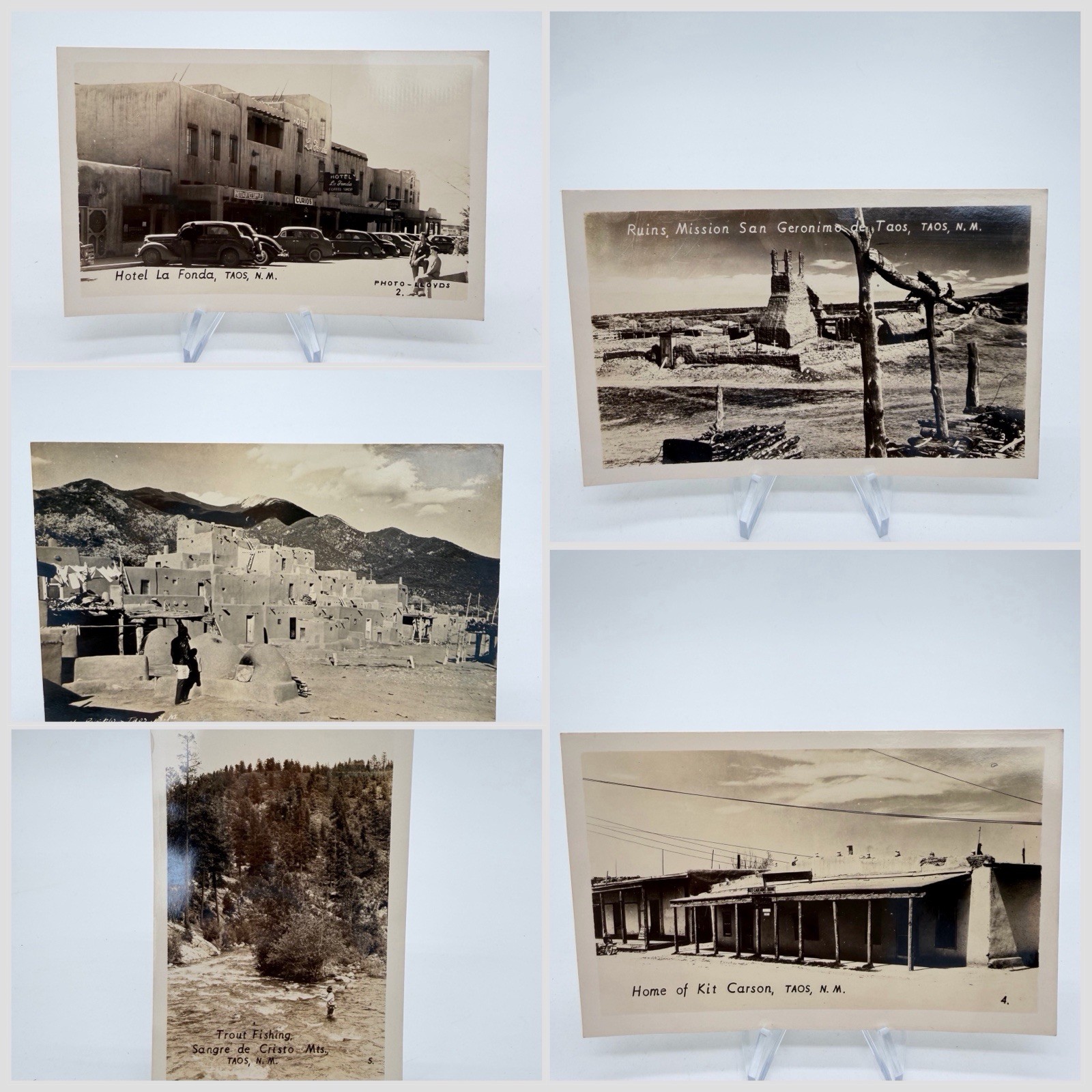 Lot Of 5 1940’s RPPC -TAOS, NEW MEXICO - Pueblo , Ruins , Hotel De Fonda , Mts.. Lot Of 5 1940’s RPPC -TAOS, NEW MEXICO - Pueblo , Ruins , Hotel De Fonda , Mts..